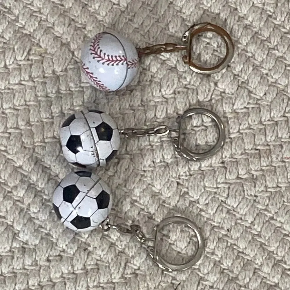 Vintage Tin Litho Sports Keychain Lot 70s 80s Metal Soccer Baseball Novelty
